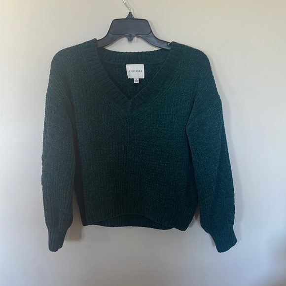Pink Rose Deep Teal V-Neck Sweater - Picture 1 of 3
